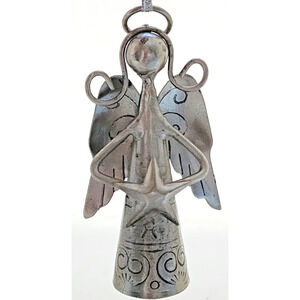 Ornament/Shelf Decor-Bell-Pewter Color-Angel-Wings-Star-Hanging Ribbon